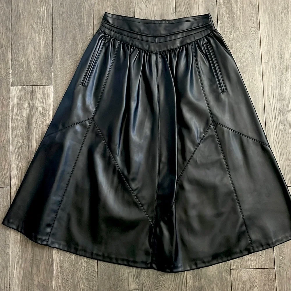 Zara Black Faux Leather Midi Skirt Size XS